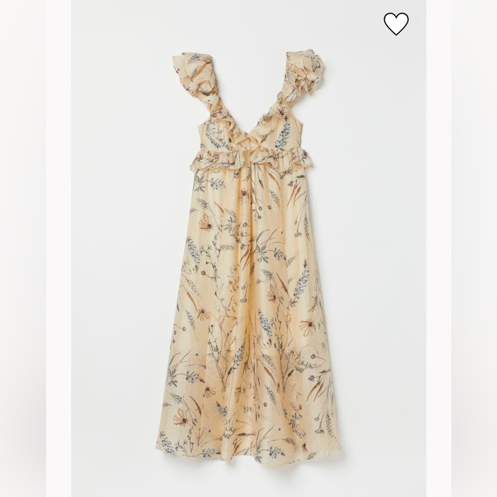 H&M Cream Floral Ruffle Midi Dress